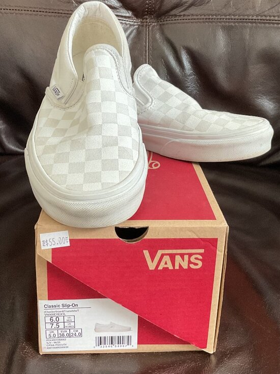 Vans Shoes - Vans Classic Slip On White Checkered Shoes Mens SZ 6, Ladies SZ 7.5